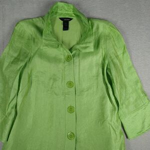 Ali Miles Button Front Tunic Top Women's Small Lime Green Shimmer 3/4 sleeve